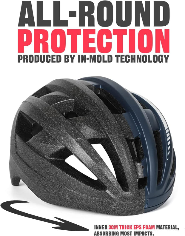 Victgoal Bike Helmet with USB Rechargeable LED Light Removable Magnetic Goggles Visor Breathable Mountain Bicycle Helmet for Unisex Men Women Adjustable Cycle Helmets