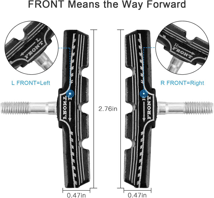 NUWAB 2 Pairs Premium Bike Brake Pads, Professional Mountain Bike V-Brake Pads with Hex Nuts and Spacers, Universal Bicycle Brake Blocks, 1PCS Allen Wrench Come With