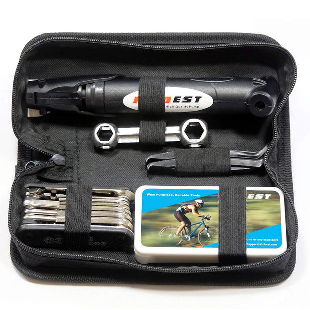 Kitbest Bike Repair Tool Kit, Bike Puncture Tire Patch Repair Tool Kit Contains 16-in-1 Bicycle Multi Tool, Portable Bicycle Cycling Road Mountain Bike Accessories for Men Women