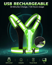 Zacro LED Reflective Vest Gear - Running Vest with 5 Light Colors, 3 Light Modes, USB Rechargeable, Adjustable Waist & Shoulder - High Visibility Light Up Reflective Gear for Night Walking, Cycling