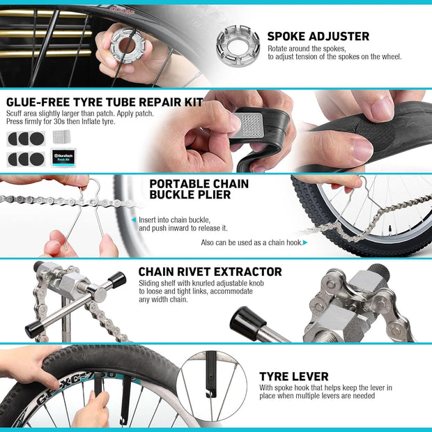 DURATECH 31-Piece Bicycle Repair Set, Bicycle Repair kit with Tool Box, Bike Tool Kit, Home Multi-Purpose Repair Kit, Suitable for Bike Tire Chain Repairs, Home Routine Repair, DIY