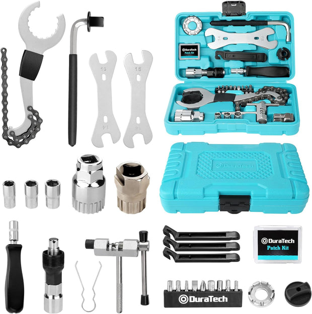 DURATECH 31-Piece Bicycle Repair Set, Bicycle Repair kit with Tool Box, Bike Tool Kit, Home Multi-Purpose Repair Kit, Suitable for Bike Tire Chain Repairs, Home Routine Repair, DIY