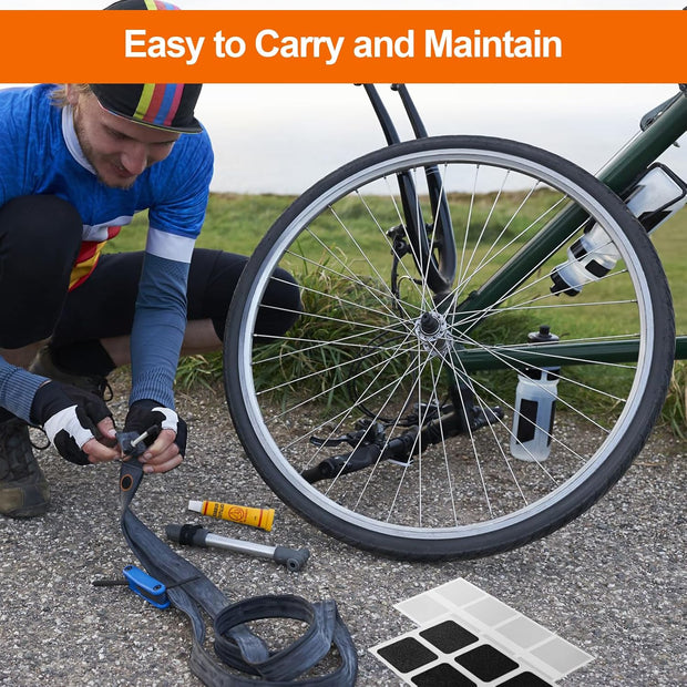 MirraSwit 128Pcs Bike Puncture Repair Kit, Self-Adhesive Puncture Repair Patches, Puncher Repair Kit Bicycle, with Metal Crowbar File for Mountain/Road Bike or Commuter Bikes