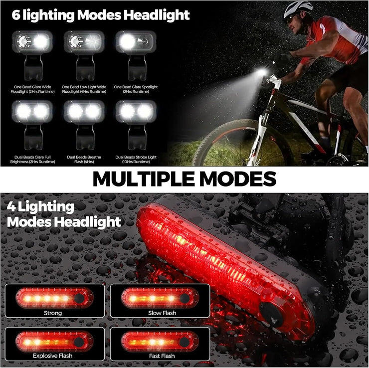Woobroo Rechargeable Bike Lights Set Front and Back, LED Ultra Bright 6 Light Modes Bicycle Lights, Super Long Standby Bicycle Lights & IP65 Waterproof Bike Light Set, Road Mountain Bike Lights