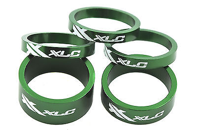 XLC AHEAD 5 PIECE HEADSET SPACER SET, 3x 5mm,1x10mm,1x 15mm ALLOY GREEN