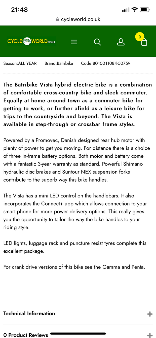 Batribike  Vista S Trail Bike  2020