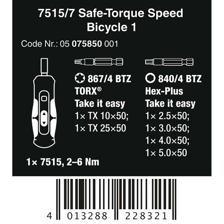 Wera Tools Kraftform Safe-Torq Spd Bicycle 1 2.0-6.0Nm 7pc