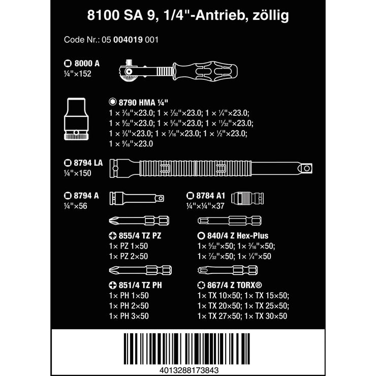 Wera Tools 8100SA9 Zyklop Speed Ratchet 1/4 Imperial 28pc