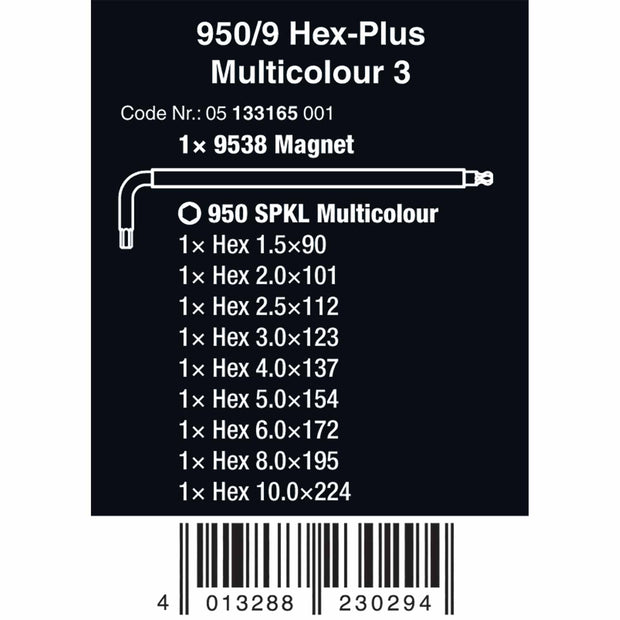 Wera Tools 950/9 SPKL Hex-Plus 3 Workshop Rack 9pc
