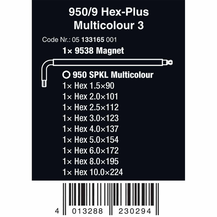 Wera Tools 950/9 SPKL Hex-Plus 3 Workshop Rack 9pc